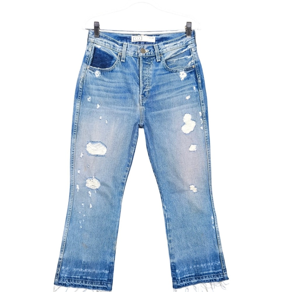 AYR Styx High Rise Straight Leg Distressed Patchwork Jeans Light Wash W28